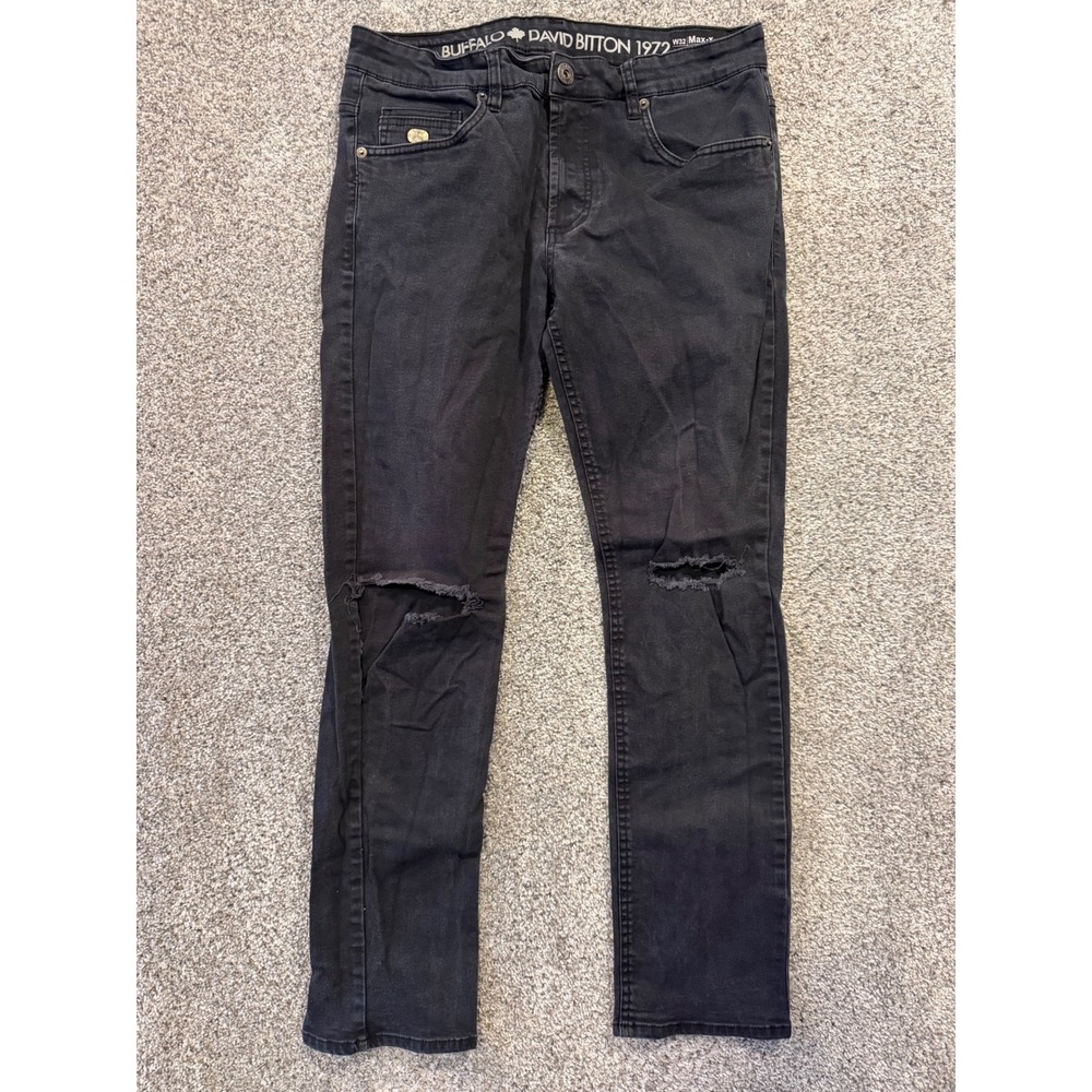 Buffalo Jeans Mens 32x30 Black Max-X Skinny Stretch Distressed Denim Pants